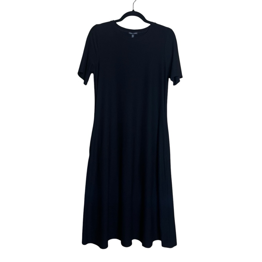 Eileen Fisher Maxi Dress Size XS Black Minimalist Cap Sleeve Crewneck Pockets - Picture 9 of 9